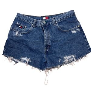 Tommy Jeans Vintage Cheeky Embroidered Logo Distressed Denim Y2K Shorts